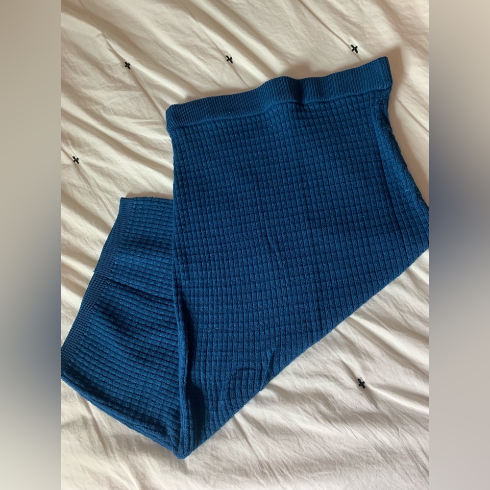 Navy Blue, high waisted, knee length, pencil skirt.